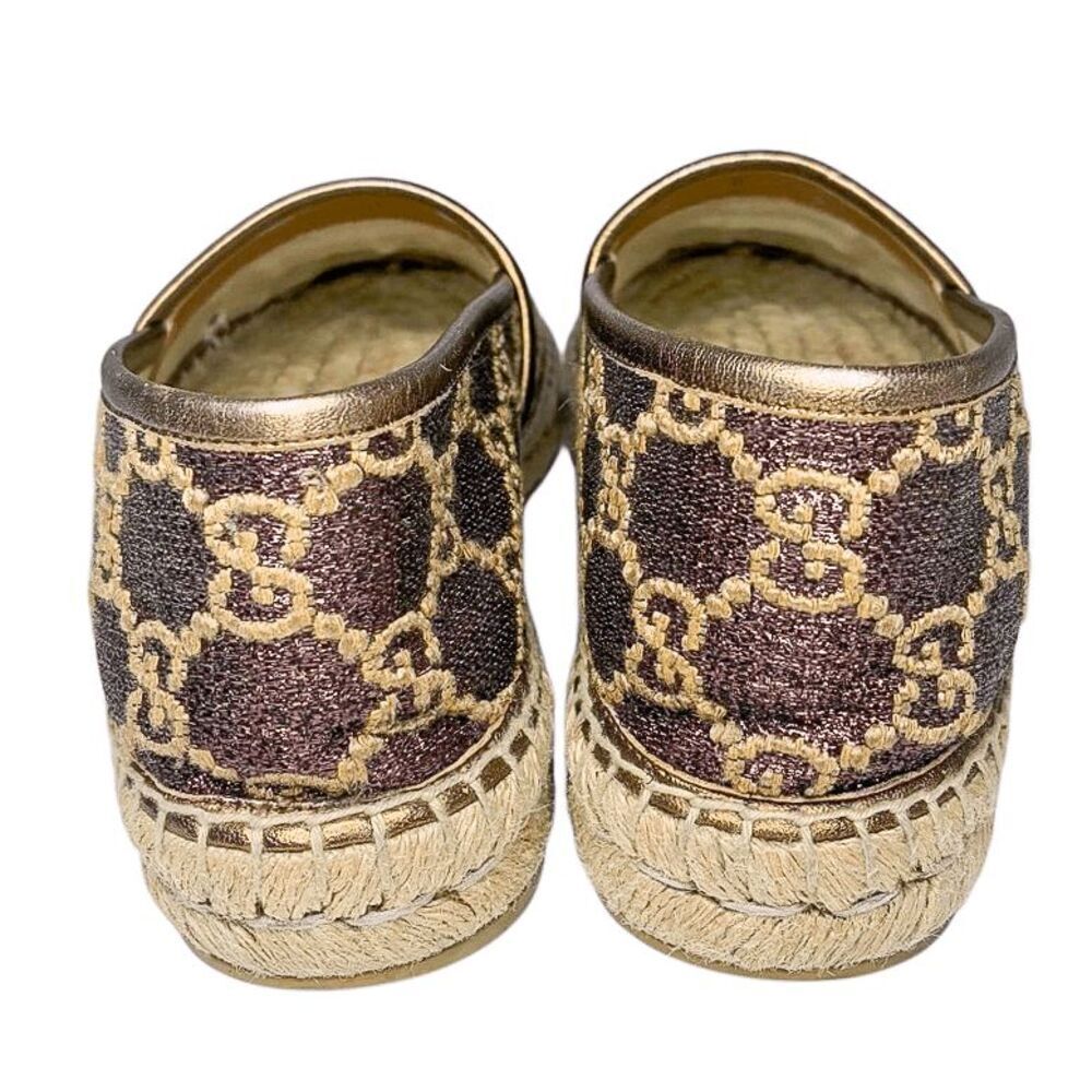 Gucci GG Logo Lamé Canvas Espadrilles Brown Bronze Metallic Logo Flats 37.5 - Picture 8 of 10